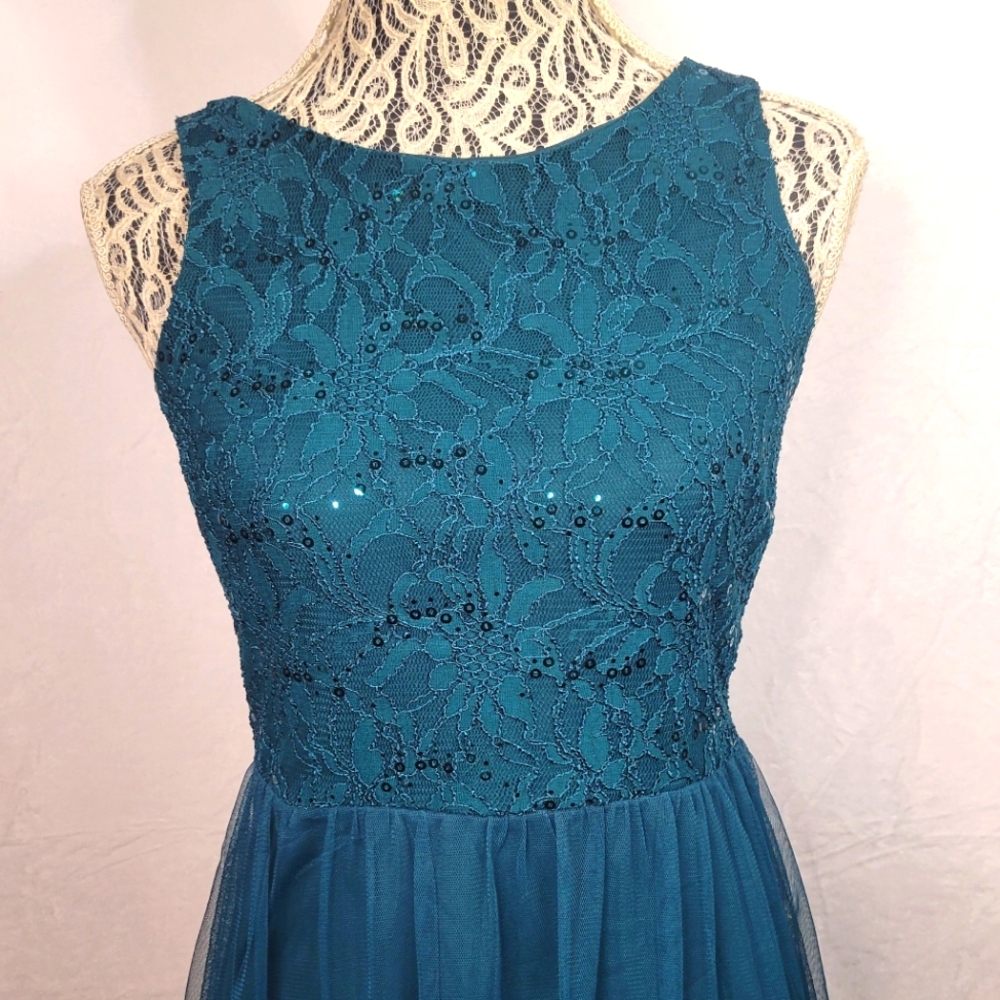 Teal Sheer Layered Evening/Bridesmaids Dress